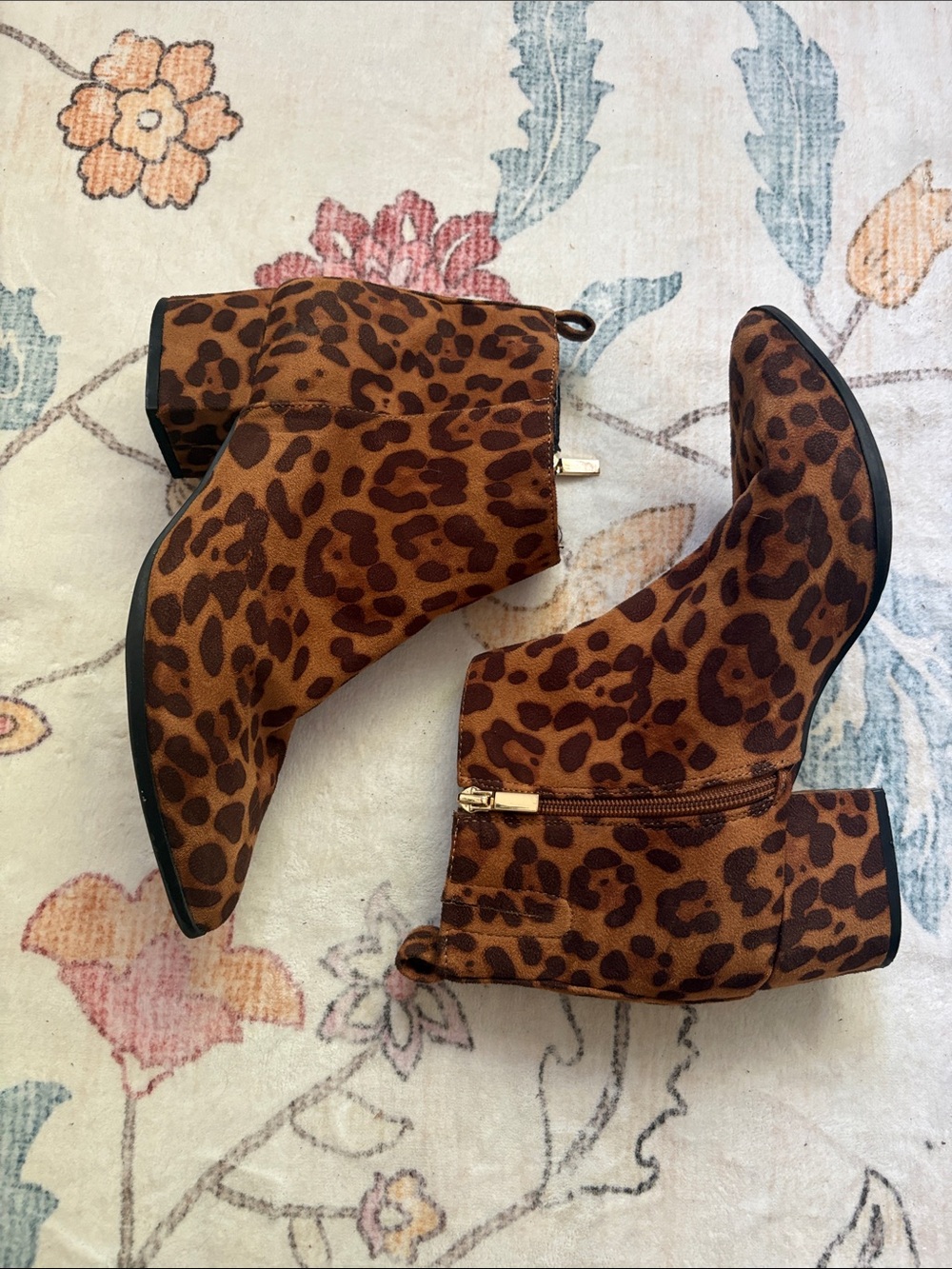 Leopard Print Ankle Booties in Brown - Women's Side-Zip Booties